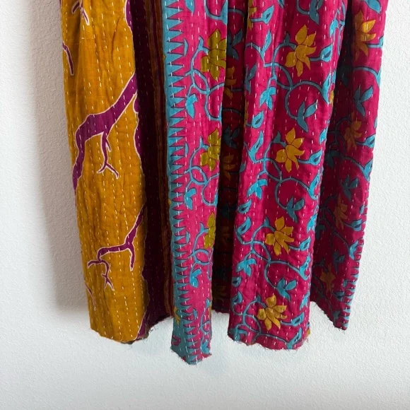 Jaded Gypsy Kantha Patchwork Floral Boho Festival Pockets Maxi Skirt Free Size - Picture 12 of 12